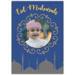 Personalised Eid Mubarak Greeting Card with Photo Frame and Mosque Silhouette Design