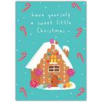 Sweet Little Christmas Gingerbread House Greeting Card with Candy Cane Design