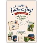 Fathers Day Card Best Dad from USA to Ireland with Travel Postage and Coffee Mugs Design