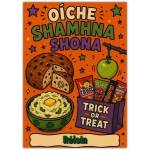 Irish Halloween Trick or Treat Card with Traditional Shamrock and Treats Design