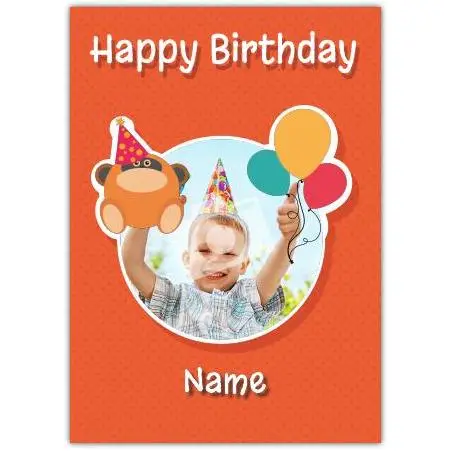 Personalised Happy Birthday Card with Gorilla and Balloons Photo Insert for Kids