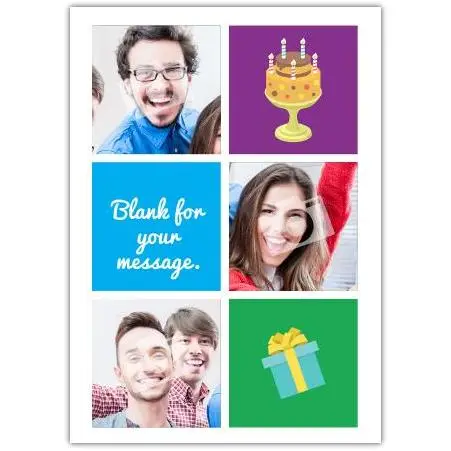 Personalised Happy Birthday Card with Photo Collage Cake and Present Design