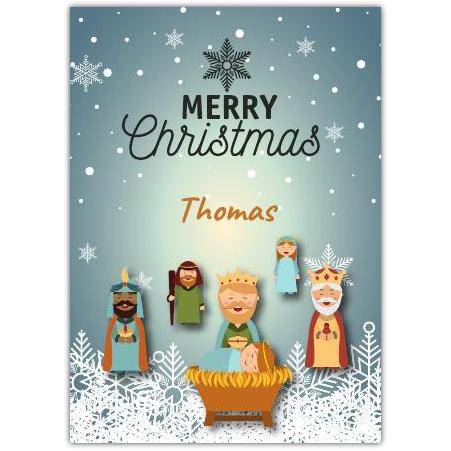 Personalised Merry Christmas Nativity Wise Men Card with Snowflakes Design