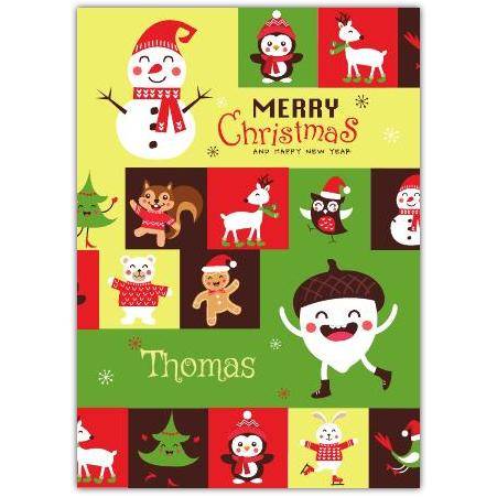 Personalised Acorn Snowman Squirrel Merry Christmas and Happy New Year Card