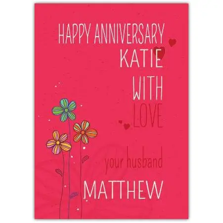 Personalised Husband Wedding Anniversary Card with Floral Design and Custom Names