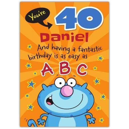 Personalised Easy As ABC Funny 40th Birthday Card for Him with Colourful Cartoon Design
