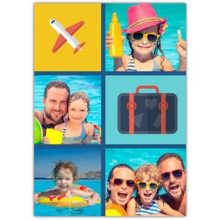 Personalised Travel Holiday Card with Four Photos Suitcase and Plane Design