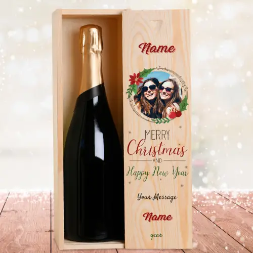 Any Photo Merry Christmas And Happy New Year Personalised Single Champagne Box