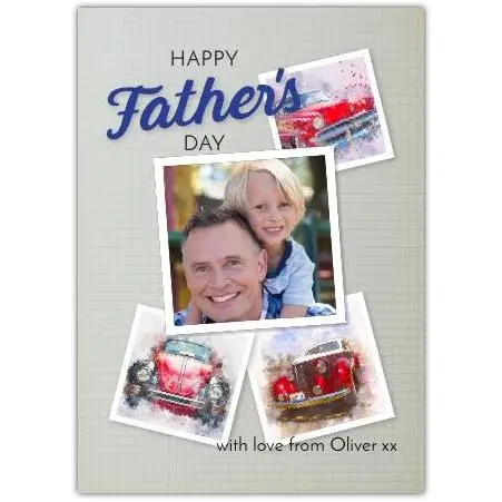 Personalised Happy Fathers Day Vintage Car Photo Card from Child with Love