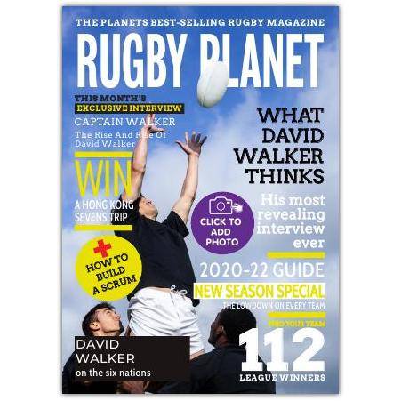 Personalised Rugby Planet Magazine Style Greeting Card with Photo for Sports Fans