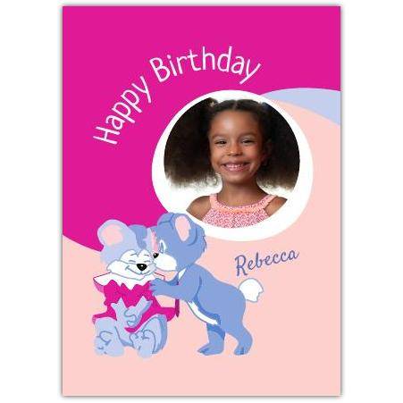 Personalised Pink Bears Birthday Card with Photo Frame for Kids