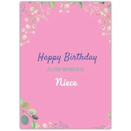 Pink Floral Happy Birthday Card for Niece Personalised Greeting Card