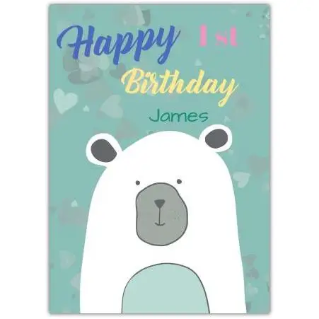 Personalised Happy 1st Birthday Polar Bear Card for Baby Boy with Name Option