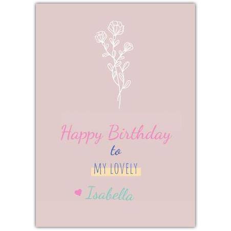Personalised Happy Birthday Pink Rose Drawing Card for Her