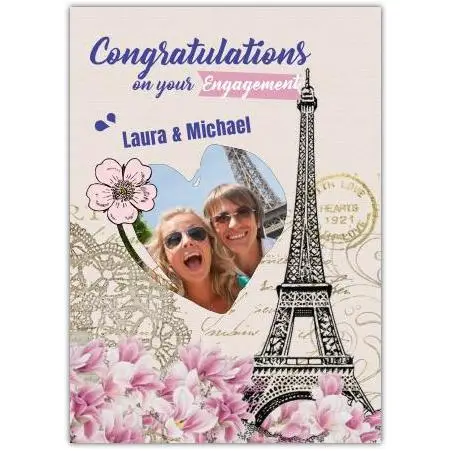Personalised Congratulations on Your Engagement Card with Eiffel Tower and Photo Upload
