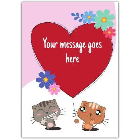 Personalised Cute Cats Holding Floral Heart Card for Any Occasion