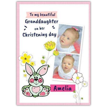 Personalised Granddaughter Christening Day Card with Flowers and Bunny Photo Upload