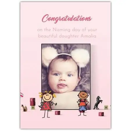 Personalised Congratulations New Baby Girl Naming Day Photo Frame Card Pink