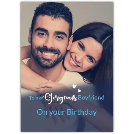 Personalised Happy Birthday Photo Card for Boyfriend with Blue Blurry Frame Design