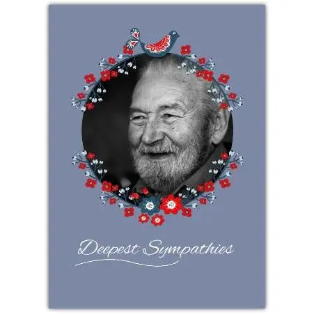 Sympathy Card with Bird and Floral Photo Frame Personalised Deepest Sympathies Message