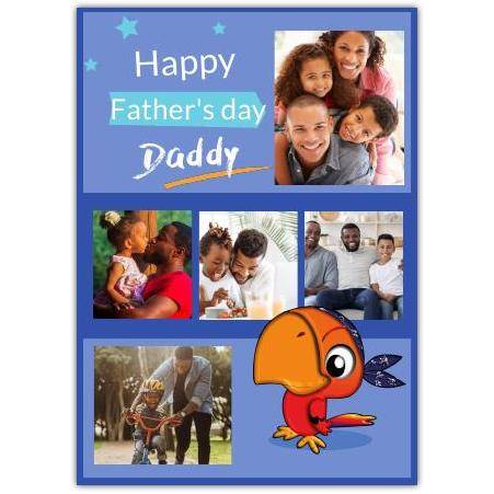 Personalised Happy Father's Day Card with Parrot and Family Photo Collage Design