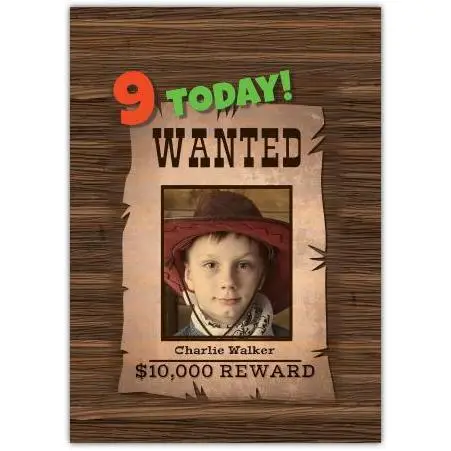 Personalised Wanted Poster Birthday Card for Kids Ages 1 to 9 with Photo and Name