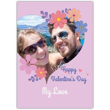 Personalised Valentine’s Day Card with Heart Photo and Floral Design for Loved One