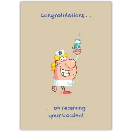Funny Congratulations Card on Receiving Your Vaccine Featuring Cartoon Nurse with Injection