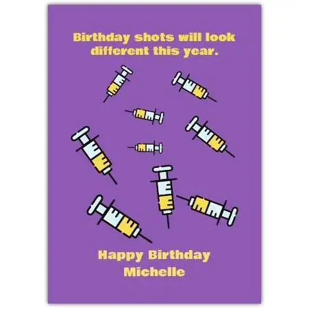 Funny Covid Vaccine Syringe Birthday Card with Personalised Text Option