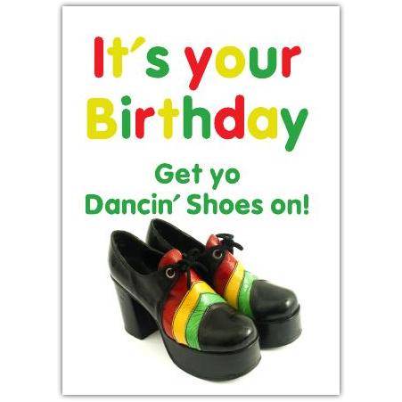 Happy Birthday Disco Platform Shoes Card with Colourful Message and Fun 1970s Style