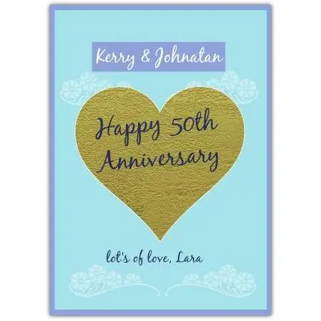 Personalised 50th Golden Heart Anniversary Greeting Card with Custom Names and Message