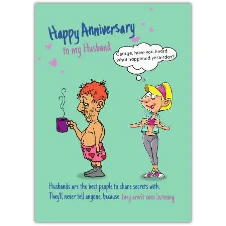 Funny Happy Anniversary Card for Husband Humorous Gossip Design