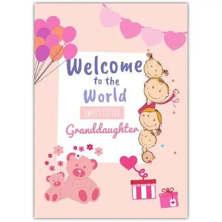 Welcome to the World Baby Girl Granddaughter Pink Banner Greeting Card