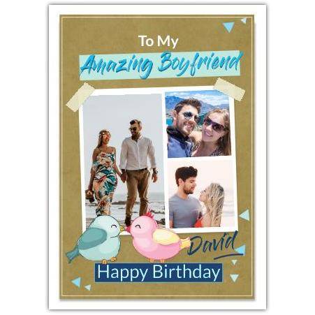 Personalised Happy Birthday Boyfriend Card with Photo and Cute Bird Design