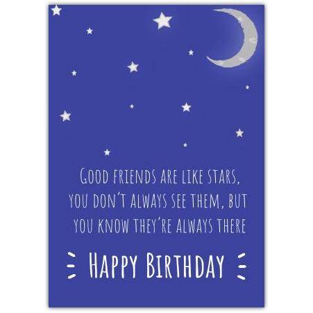 Happy Birthday Friend Card with Stars and Moon Friendship Quote Design