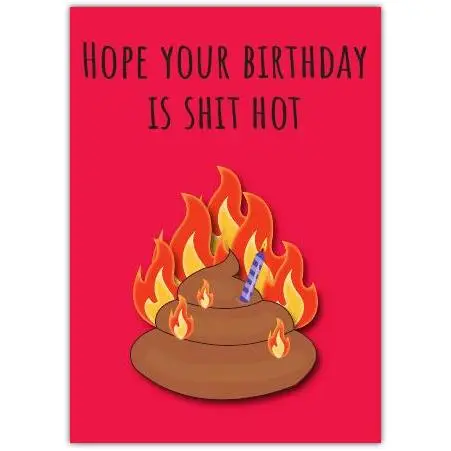 Funny Shit Hot Flames Humour Birthday Card with Personalised Message Option