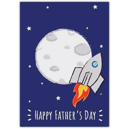 Happy Fathers Day Rocket and Moon Space Themed Greeting Card