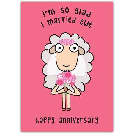 Happy Anniversary Funny Wedding Sheep Pink Ewe Greeting Card
