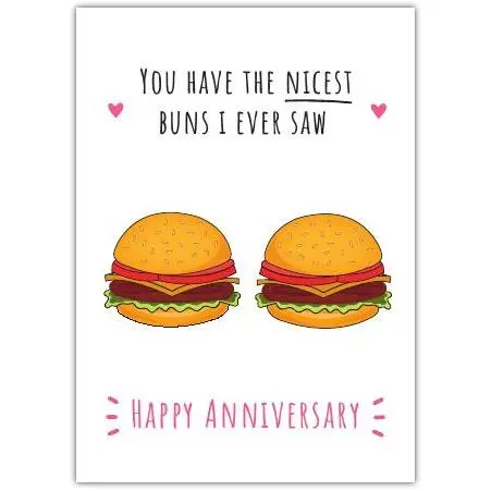 Funny Anniversary Card with Cute Burger Buns and Playful Message