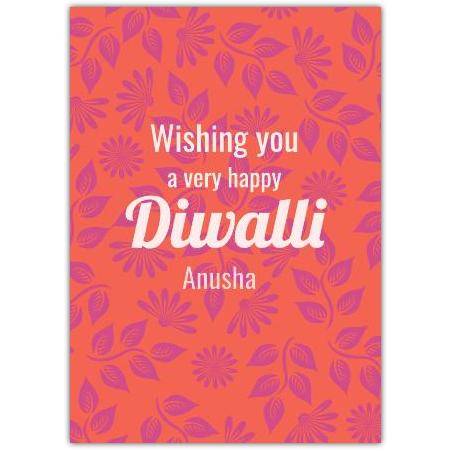 Personalised Happy Diwali Card Orange and Pink Floral Design for Festival Wishes
