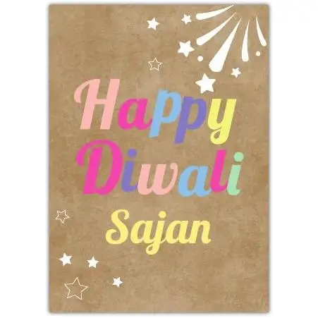 Personalised Happy Diwali Card with Stars and Lights Design Custom Name Option