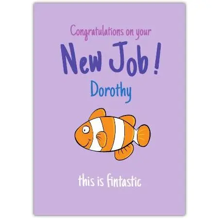 Personalised Congratulations New Job Card with Fish Pun on Purple Background