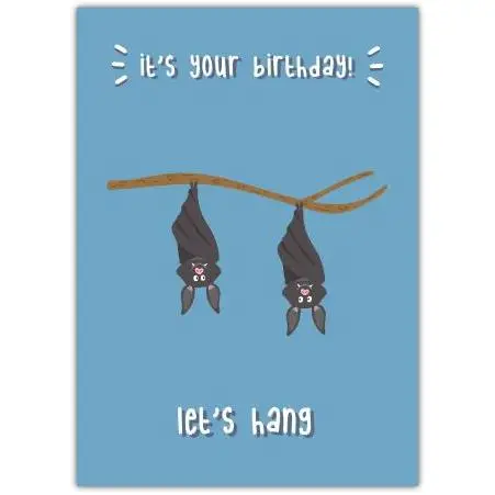 Cute Bat Hanging Happy Birthday Card with Punny Design