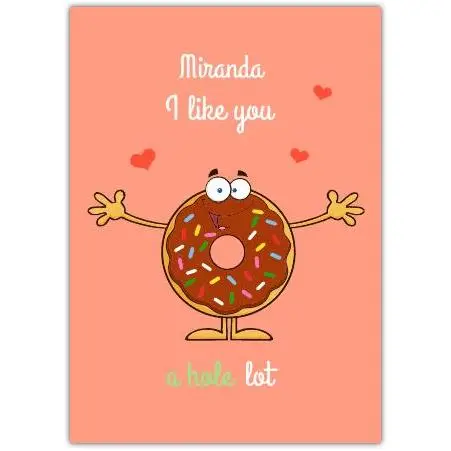 Personalised Valentines Donut Pun Card I Like You A Hole Lot with Chocolate Sprinkles