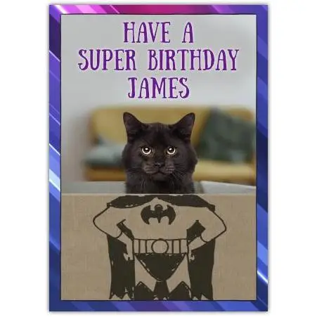 Personalised Batman Cat Humour Birthday Card with Name Option