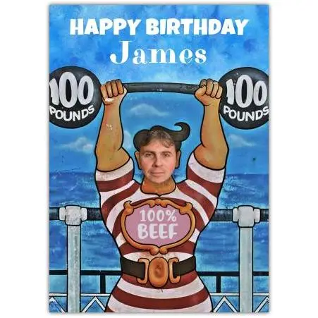 Personalised Strong Man Carnival Photo Upload Humour Birthday Card