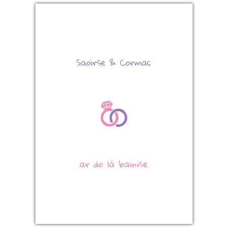 On Your Wedding Day In Irish Gaelic Card With Rings Illustration