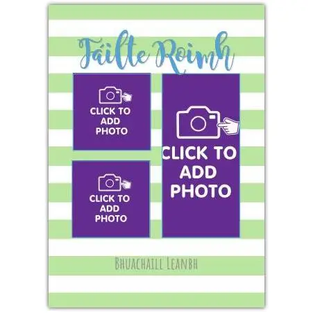 Personalised Welcome Baby Boy As Gaeilge Photo Upload Card with Green Stripes