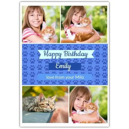 Personalised Photo Collage Birthday Card with Cat Paw Print Design and Custom Text