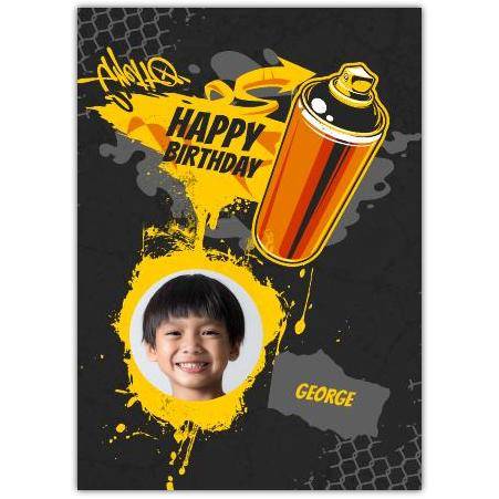 Personalised Street Art Spray Paint Happy Birthday Photo Card for Kids